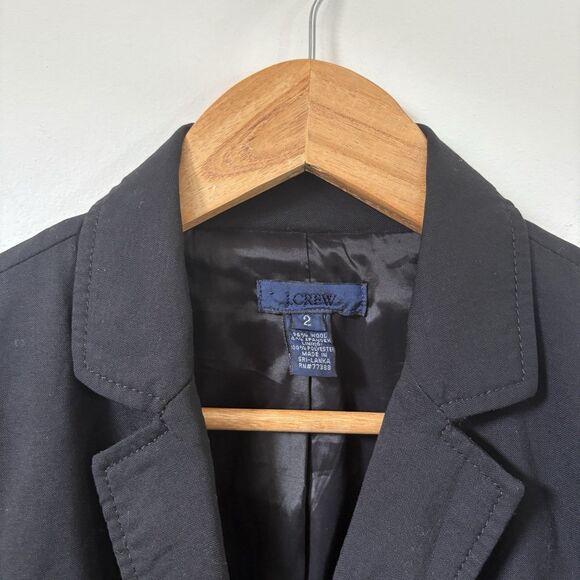 J Crew Blazer Women’s Size 2 Black Two Button Wool Stretch Casual Work Jacket - Picture 2 of 7